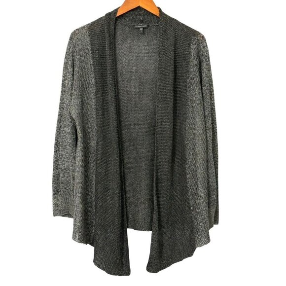 Eileen Fisher System Linen Cardigan Sweater Two-Tone Gray Open Front Soft Size L - Picture 1 of 10
